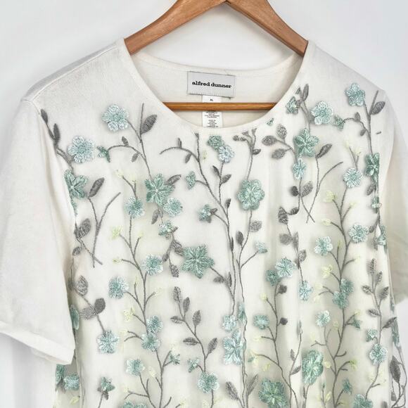 Alfred Dunner Blue Silver Floral Sheer Layered Sweater Shirt Size XL - Picture 1 of 5